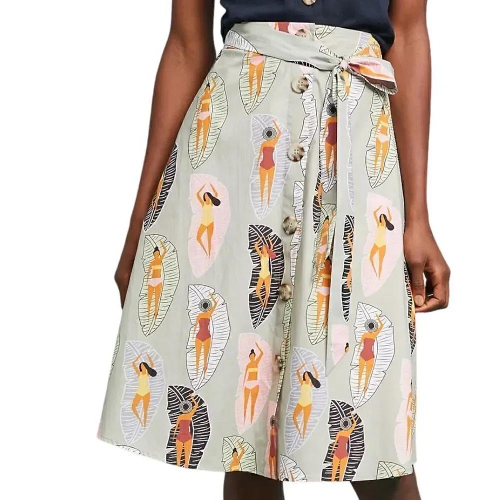 ANTHROPOLOGY Sunbather Midi Skirt Women’s 0 NWT MSRP $128 Greyish green.